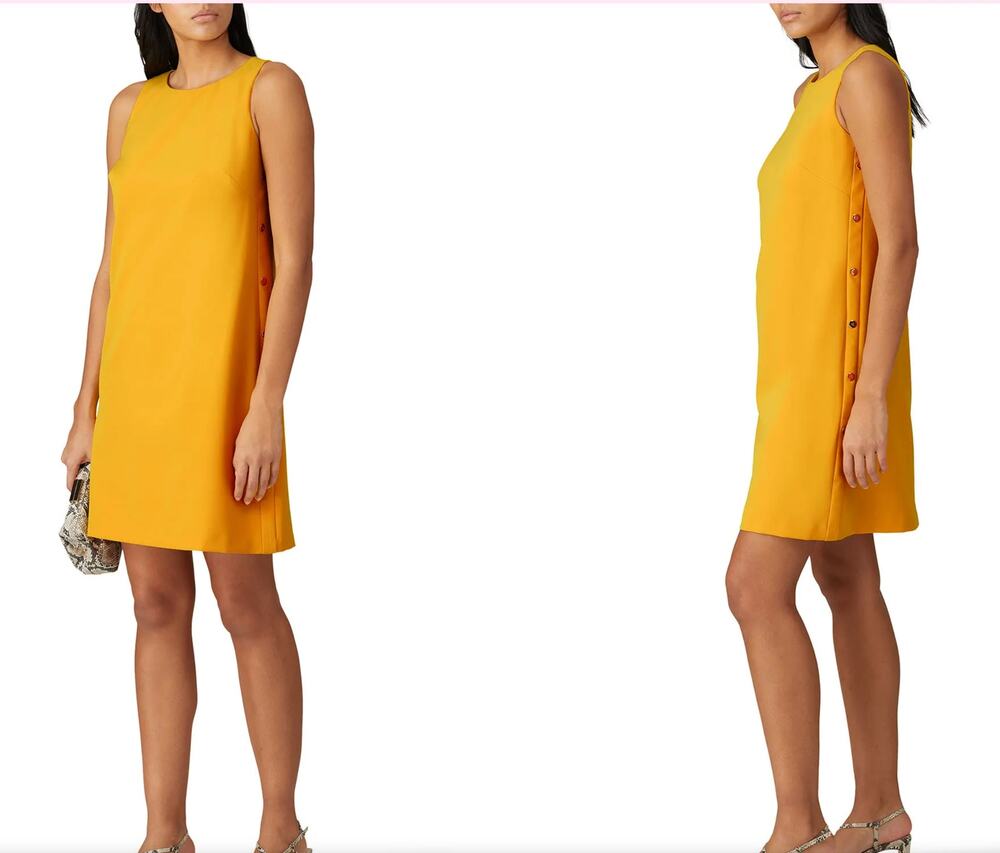 Lauren Ralph Lauren Womens 4 Yellow Gold Snap Trim Crepe Shift Mini Dress NEW